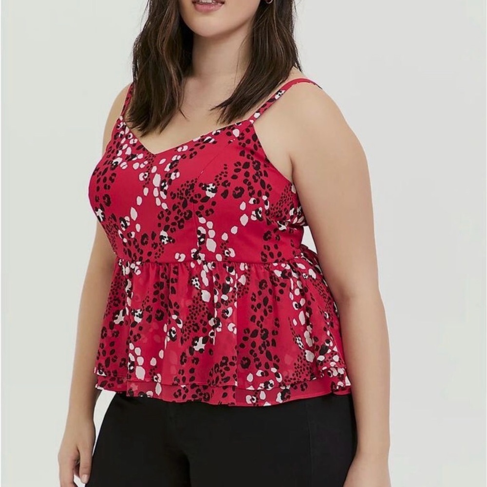 Women’s Torrid Leopard Print Chiffon Peplum Midi Cami Top Ruffle Plus Size 5X 28
